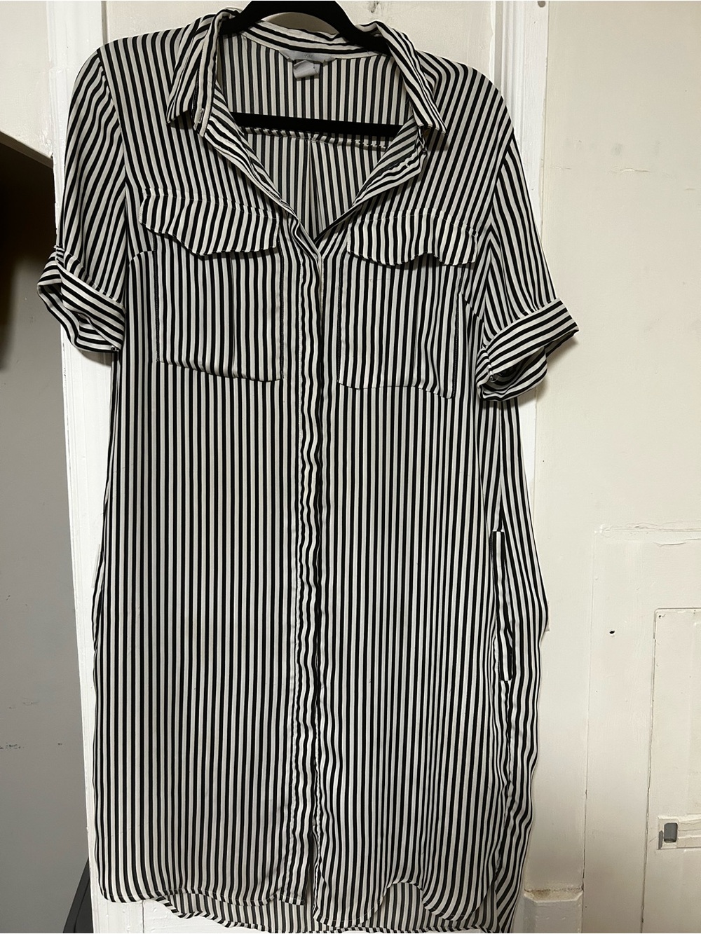 H&M Black and White Vertical Stripe Tunic Shirt